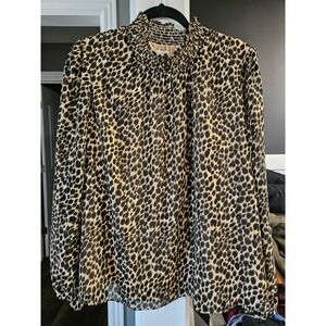 J Crew Leopard Print Smocked Neck Long Sleeve Blouse Women's XL